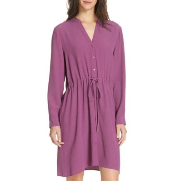 EILEEN FISHER Purple Shirt Dress Drawstring Size L Long l Sleeve Work Casual - Picture 4 of 11